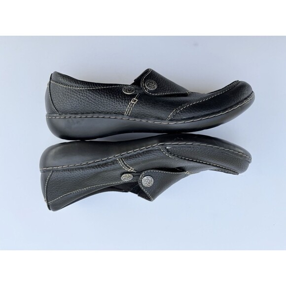 Clarks Collection Women’s Leather Button Slip-On Comfort Wedge – Size 11 Black - Picture 6 of 9